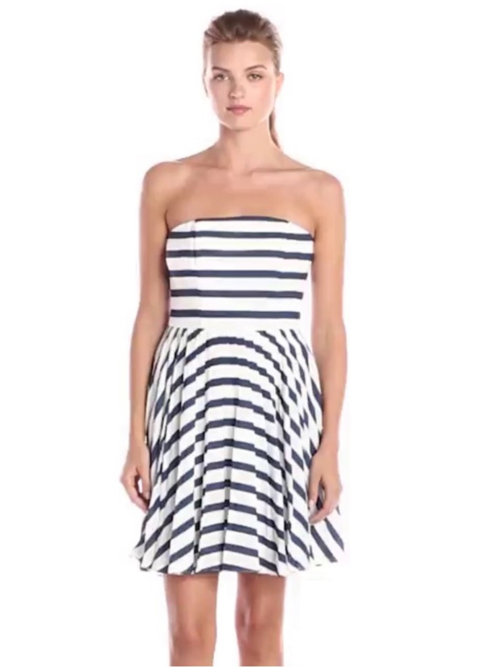 BB Dakota Navy and White Strapless Fit-and-Flare Dress